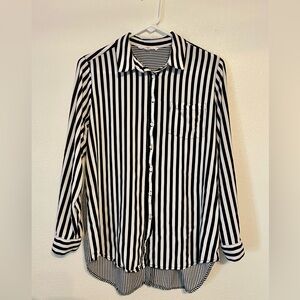 Jane and Delancey Black and White Vertical Stripe Button Down Shirt